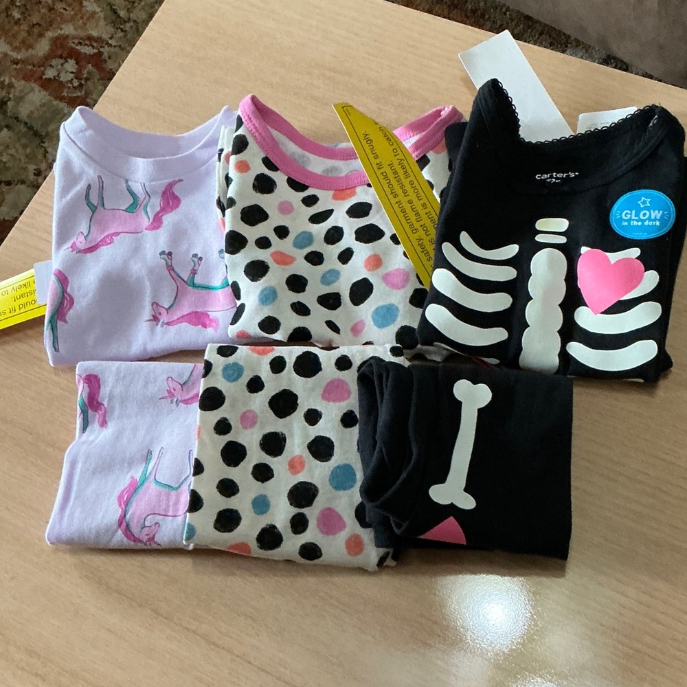 Carter's Black Glow Skeleton & Pink Unicorn and Polka Dot Pajama Set
